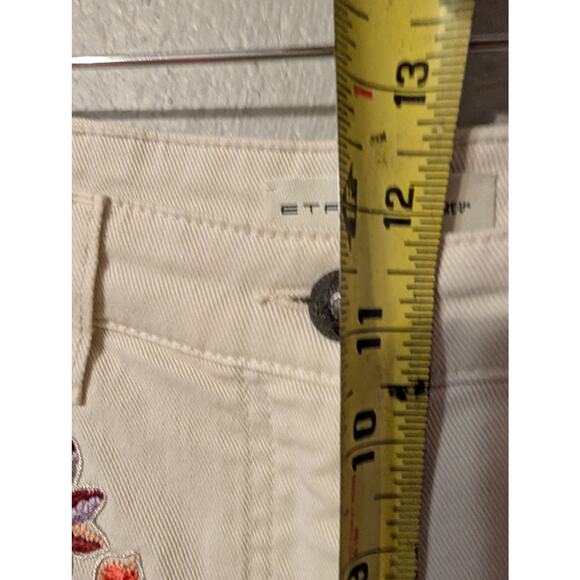 Rare ETRO Floral Printed Denim  Ankle Jeans Womens 28 Cream Embroidered Tapered - Picture 10 of 13